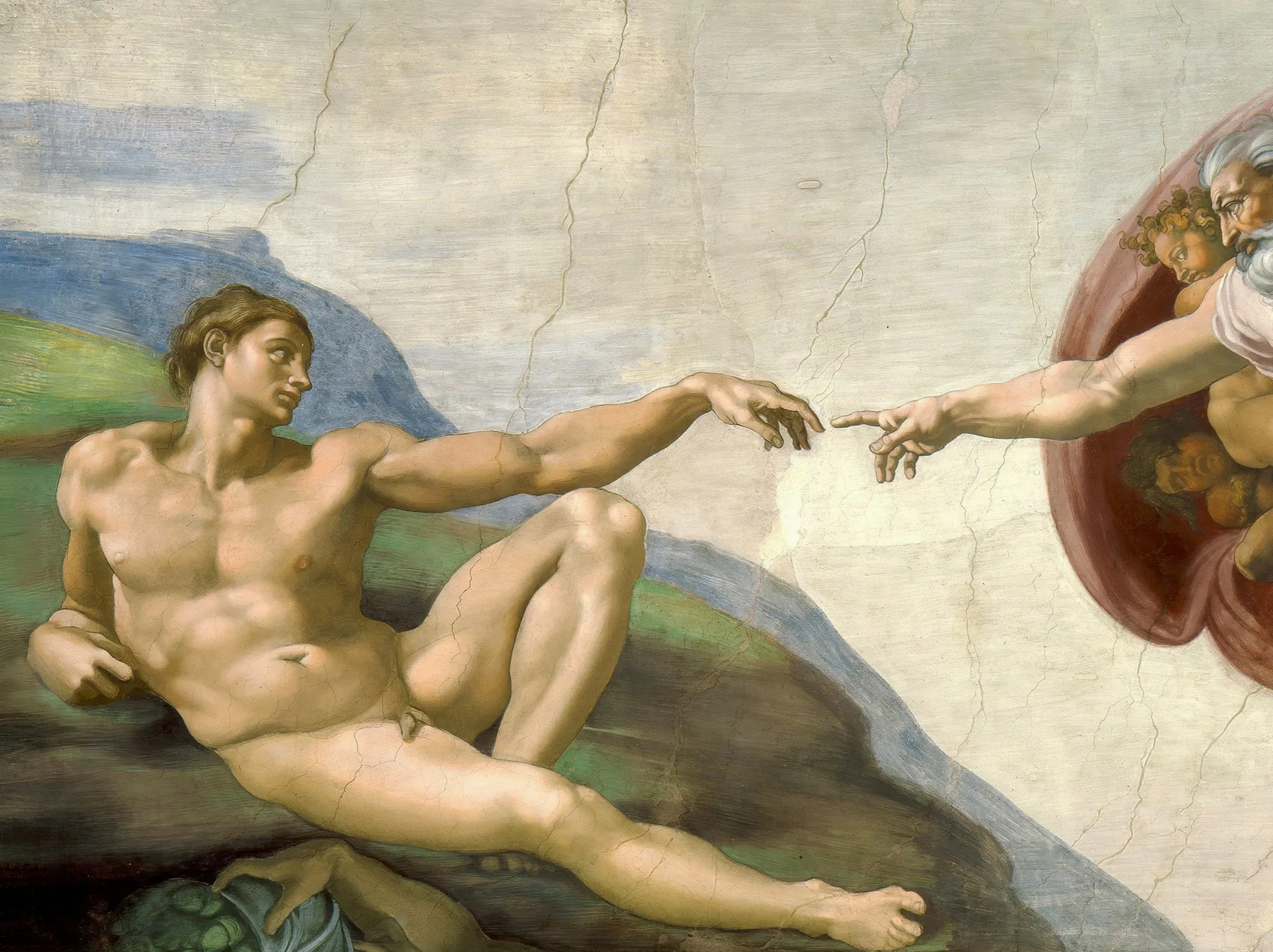 A Criação de Adão, de Michelangelo: as duas mãos quase se tocando.